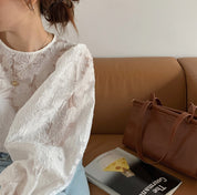 ランタンスリーブホワイト刺繍シースルーブラウス - select store mirror meランタンスリーブホワイト刺繍シースルーブラウスmirror meselect store mirror meフリーサイズ