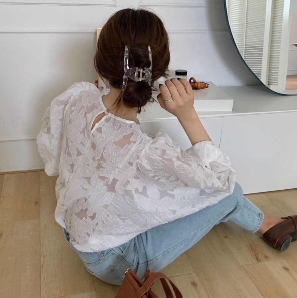 シースルーレースランタンスリーブブラウス - select store mirror meシースルーレースランタンスリーブブラウスmirror meselect store mirror meフリーサイズ