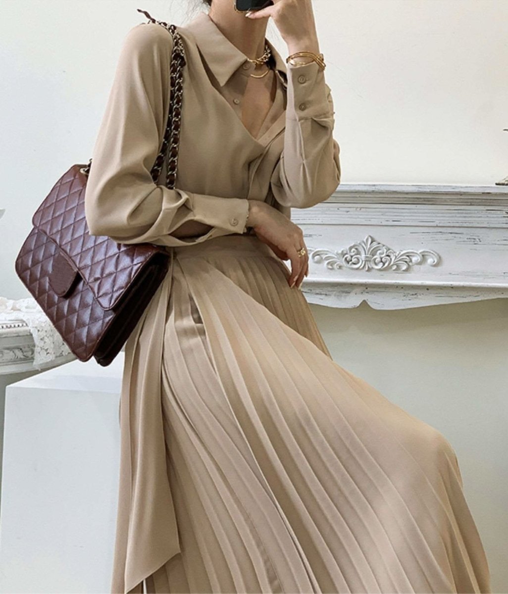【動画あり】滑らかシャツ＆ロングウエストリボンプリーツセットアップ - select store mirror me【動画あり】滑らかシャツ＆ロングウエストリボンプリーツセットアップmirror meselect store mirror meフリーサイズ