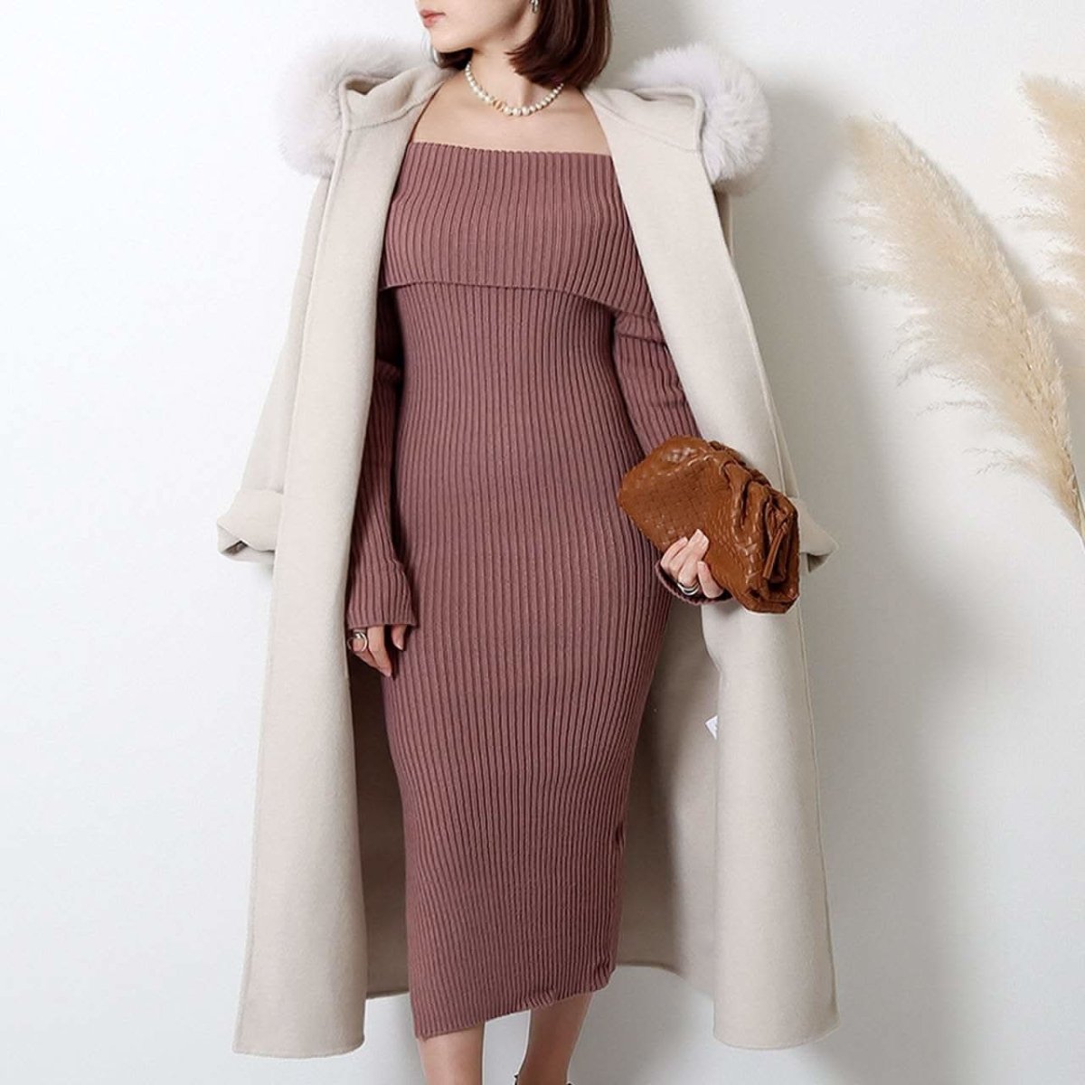 【動画あり】くすみピンクオフショルダーニットタイトワンピース - select store mirror me【動画あり】くすみピンクオフショルダーニットタイトワンピースmirror meselect store mirror meフリーサイズ
