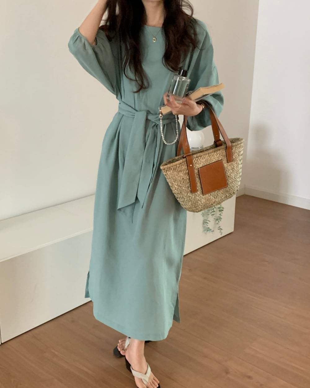 エメラルドカラーパフスリーブラフワンピース - select store mirror meエメラルドカラーパフスリーブラフワンピースmirror meselect store mirror meフリーサイズ