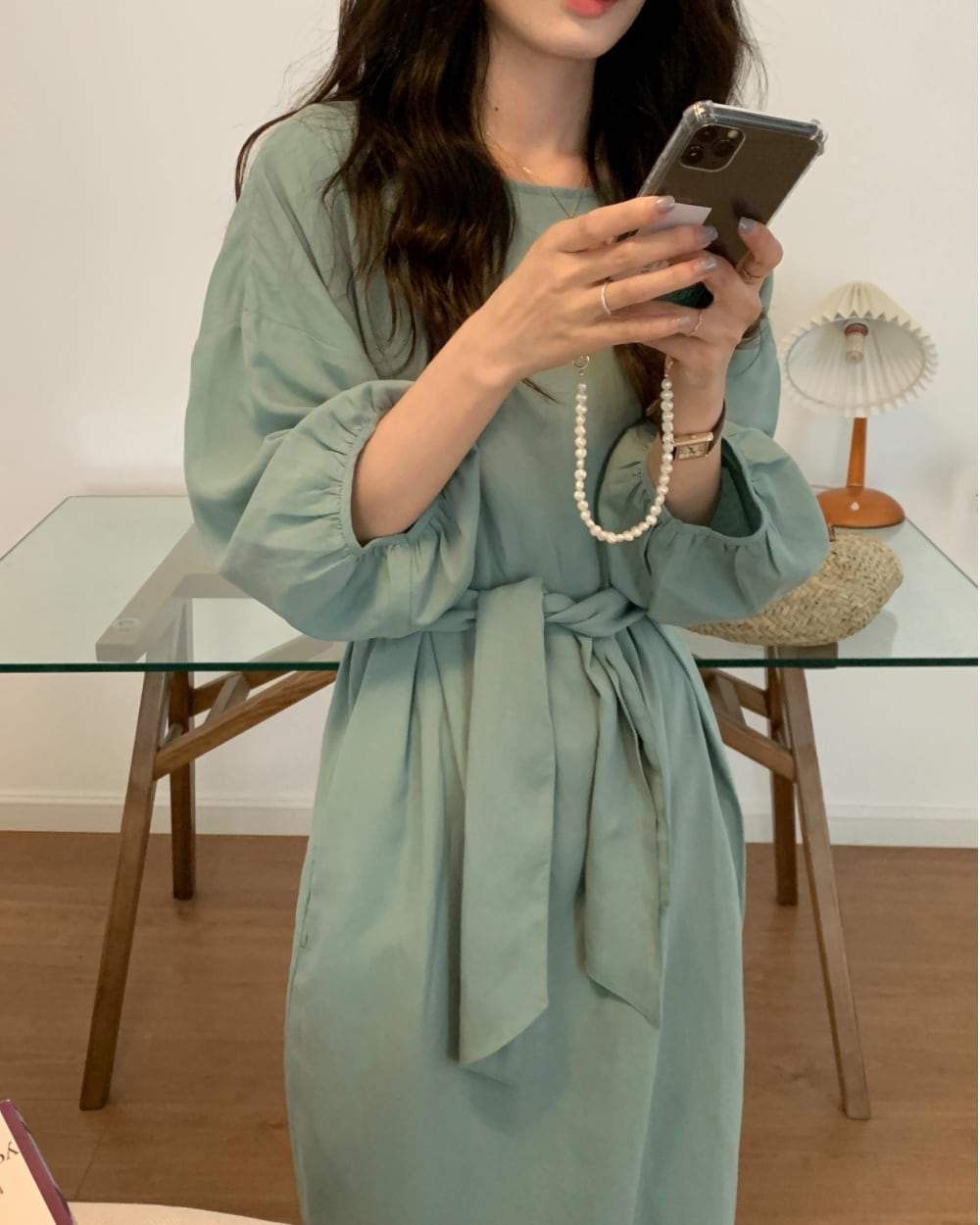 エメラルドカラーパフスリーブラフワンピース - select store mirror meエメラルドカラーパフスリーブラフワンピースmirror meselect store mirror meフリーサイズ