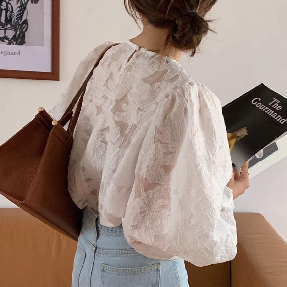 ランタンスリーブホワイト刺繍シースルーブラウス - select store mirror meランタンスリーブホワイト刺繍シースルーブラウスmirror meselect store mirror meフリーサイズ