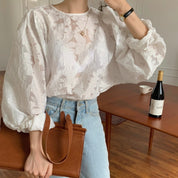 シースルーレースランタンスリーブブラウス - select store mirror meシースルーレースランタンスリーブブラウスmirror meselect store mirror meフリーサイズ