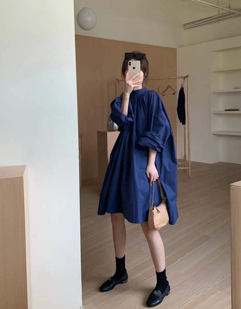 【動画あり】モックネックネイビーシャツワンピース - select store mirror me【動画あり】モックネックネイビーシャツワンピースmirror meselect store mirror meフリーサイズ
