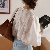 ランタンスリーブホワイト刺繍シースルーブラウス - select store mirror meランタンスリーブホワイト刺繍シースルーブラウスmirror meselect store mirror meフリーサイズ
