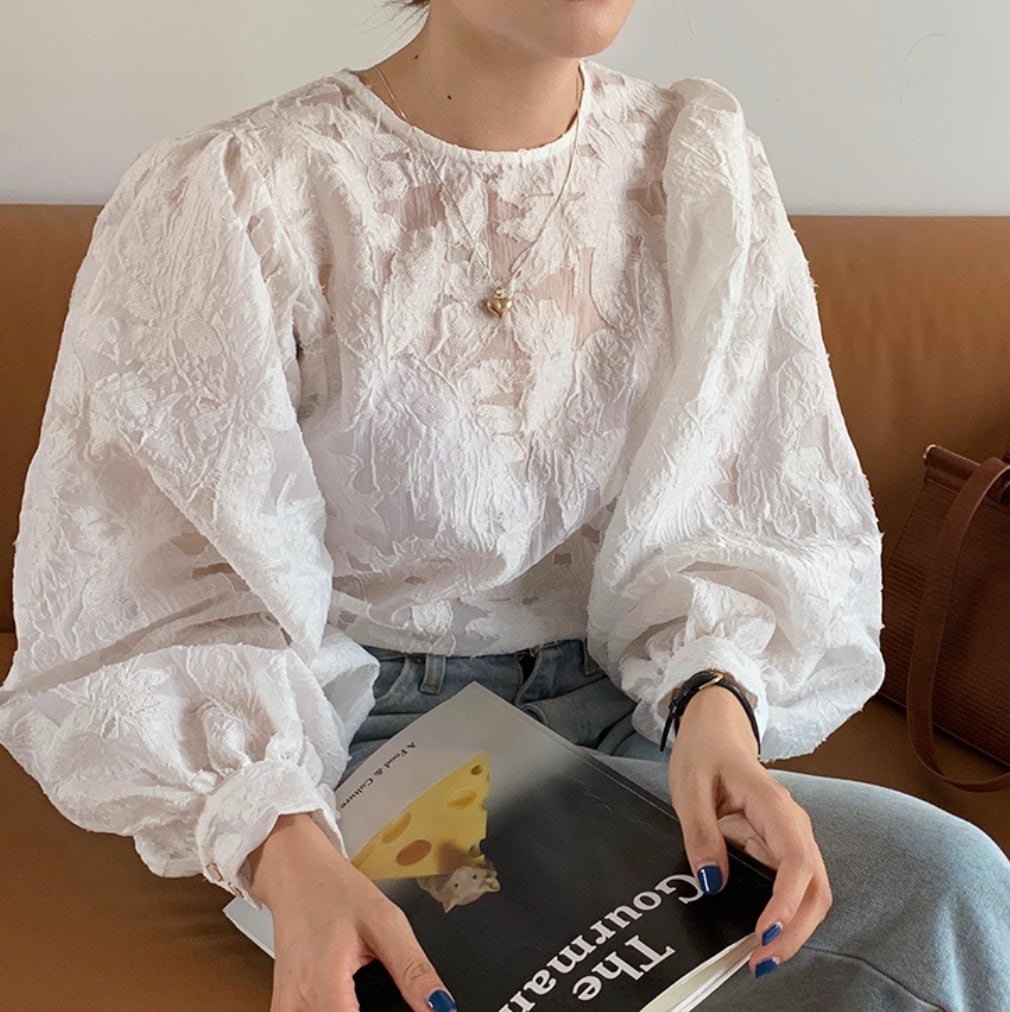 シースルーレースランタンスリーブブラウス - select store mirror meシースルーレースランタンスリーブブラウスmirror meselect store mirror meフリーサイズ