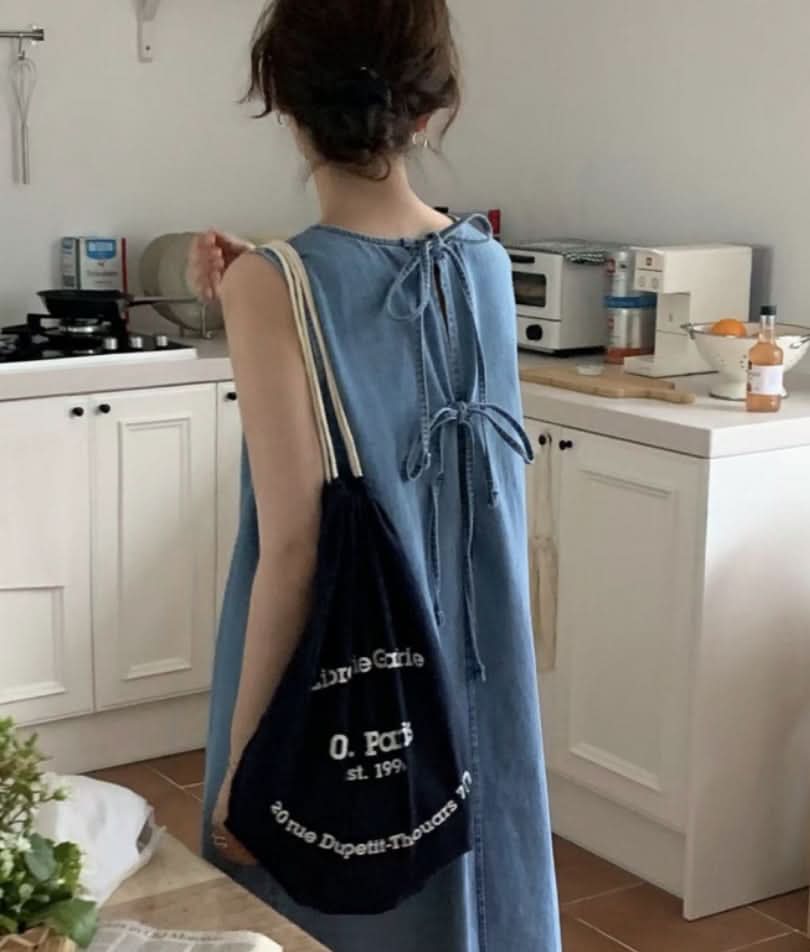 デニムダブルリボンサックロングワンピース - select store mirror meデニムダブルリボンサックロングワンピースmirror meselect store mirror meフリーサイズ