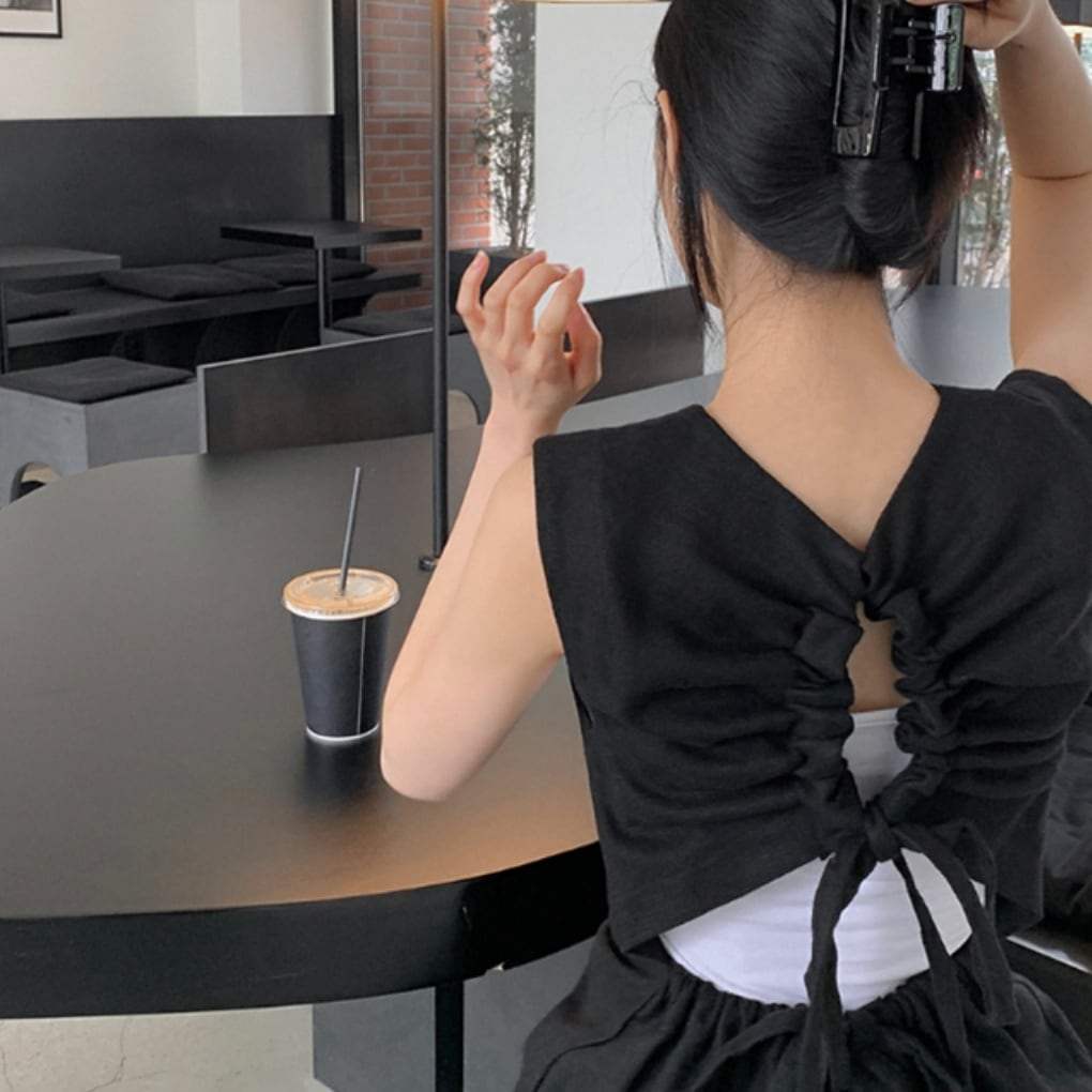 バックデザインギャザーカットリボンリネンワンピース - select store mirror meバックデザインギャザーカットリボンリネンワンピースmirror meselect store mirror meフリーサイズ