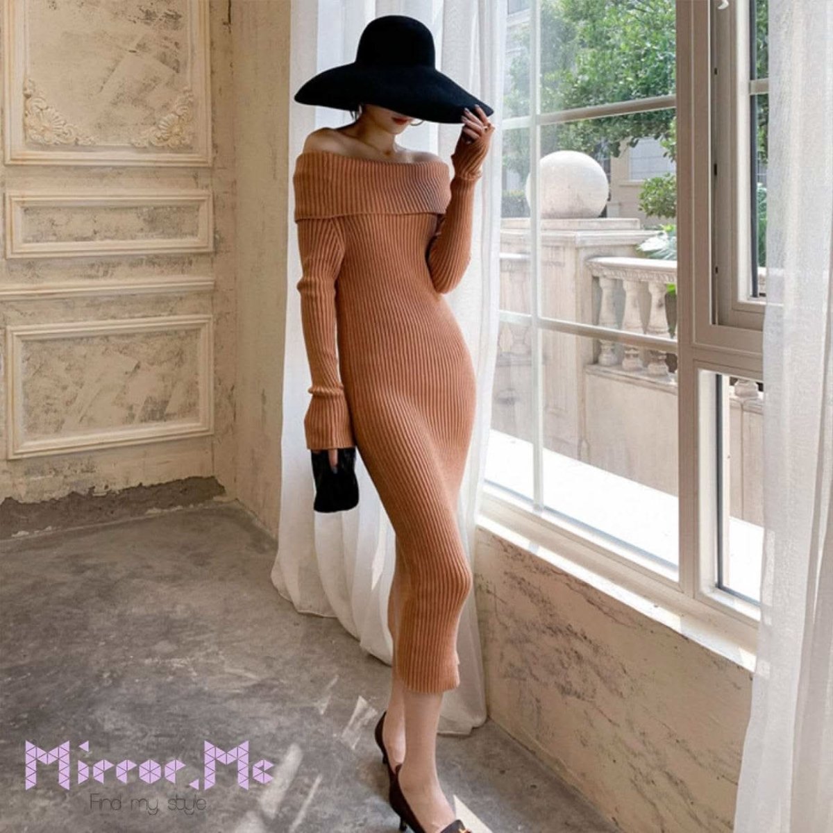 ヌーディオフショルダーニットタイトワンピース - select store mirror meヌーディオフショルダーニットタイトワンピースmirror meselect store mirror meフリーサイズ