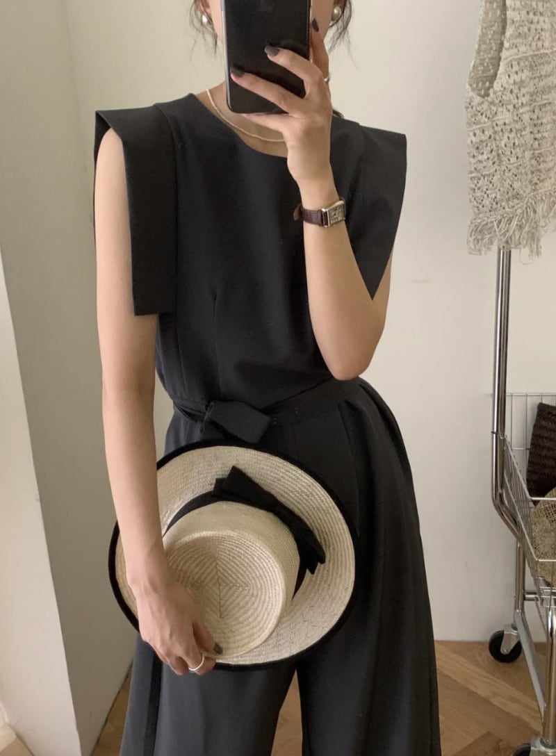 デザインショルダーウエストリボンロンパース - select store mirror meデザインショルダーウエストリボンロンパースmirror meselect store mirror meフリーサイズ