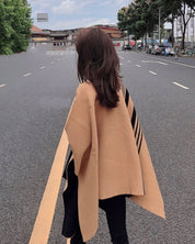 【上質ウール】キャメルブラックアシンメトリーボーダーポンチョ - select store mirror me【上質ウール】キャメルブラックアシンメトリーボーダーポンチョmirror meselect store mirror meフリーサイズ