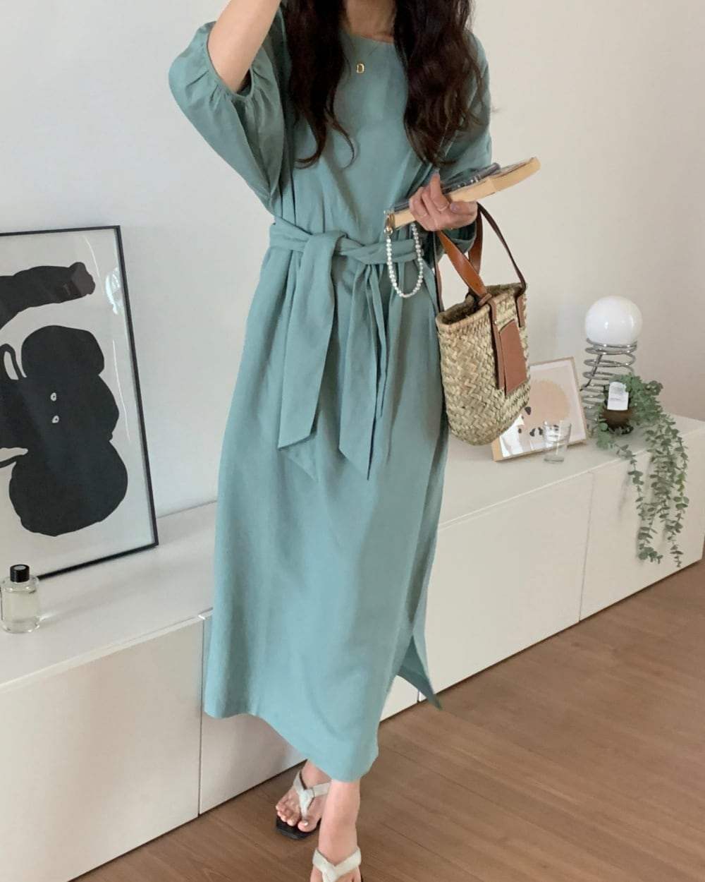 エメラルドカラーパフスリーブラフワンピース - select store mirror meエメラルドカラーパフスリーブラフワンピースmirror meselect store mirror meフリーサイズ