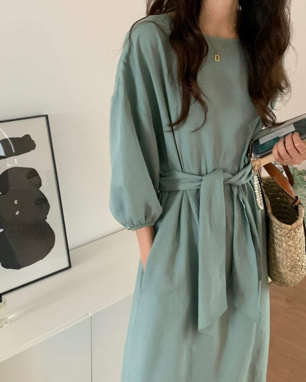 エメラルドカラーパフスリーブラフワンピース - select store mirror meエメラルドカラーパフスリーブラフワンピースmirror meselect store mirror meフリーサイズ