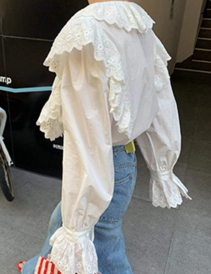 【動画あり】カッティングダブルフリルレースブラウス - select store mirror me【動画あり】カッティングダブルフリルレースブラウスmirror meselect store mirror meフリーサイズ