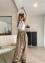 チェック柄ロープベルトシルエットパンツ - select store mirror meチェック柄ロープベルトシルエットパンツmirror meselect store mirror meフリーサイズ