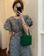 大ヒット！チェック柄ウエストサイドオープンパフワンピース - select store mirror me大ヒット！チェック柄ウエストサイドオープンパフワンピースmirror meselect store mirror meフリーサイズ