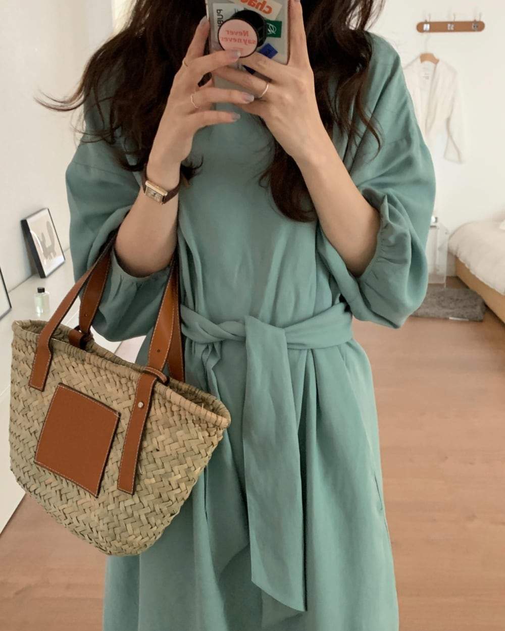 エメラルドカラーパフスリーブラフワンピース - select store mirror meエメラルドカラーパフスリーブラフワンピースmirror meselect store mirror meフリーサイズ