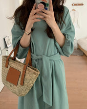 エメラルドカラーパフスリーブラフワンピース - select store mirror meエメラルドカラーパフスリーブラフワンピースmirror meselect store mirror meフリーサイズ