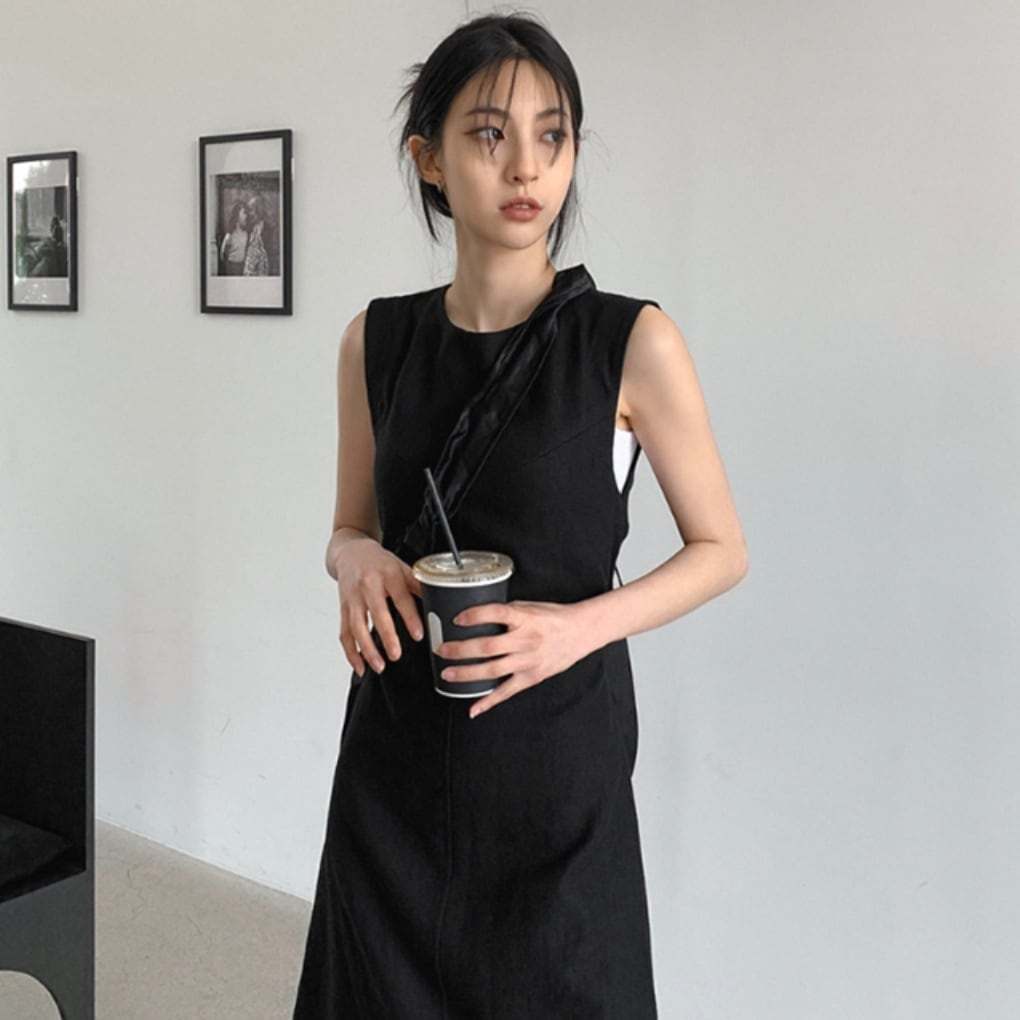 バックデザインギャザーカットリボンリネンワンピース - select store mirror meバックデザインギャザーカットリボンリネンワンピースmirror meselect store mirror meフリーサイズ