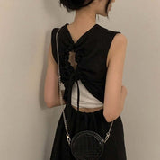 バックデザインギャザーカットリボンリネンワンピース - select store mirror meバックデザインギャザーカットリボンリネンワンピースmirror meselect store mirror meフリーサイズ
