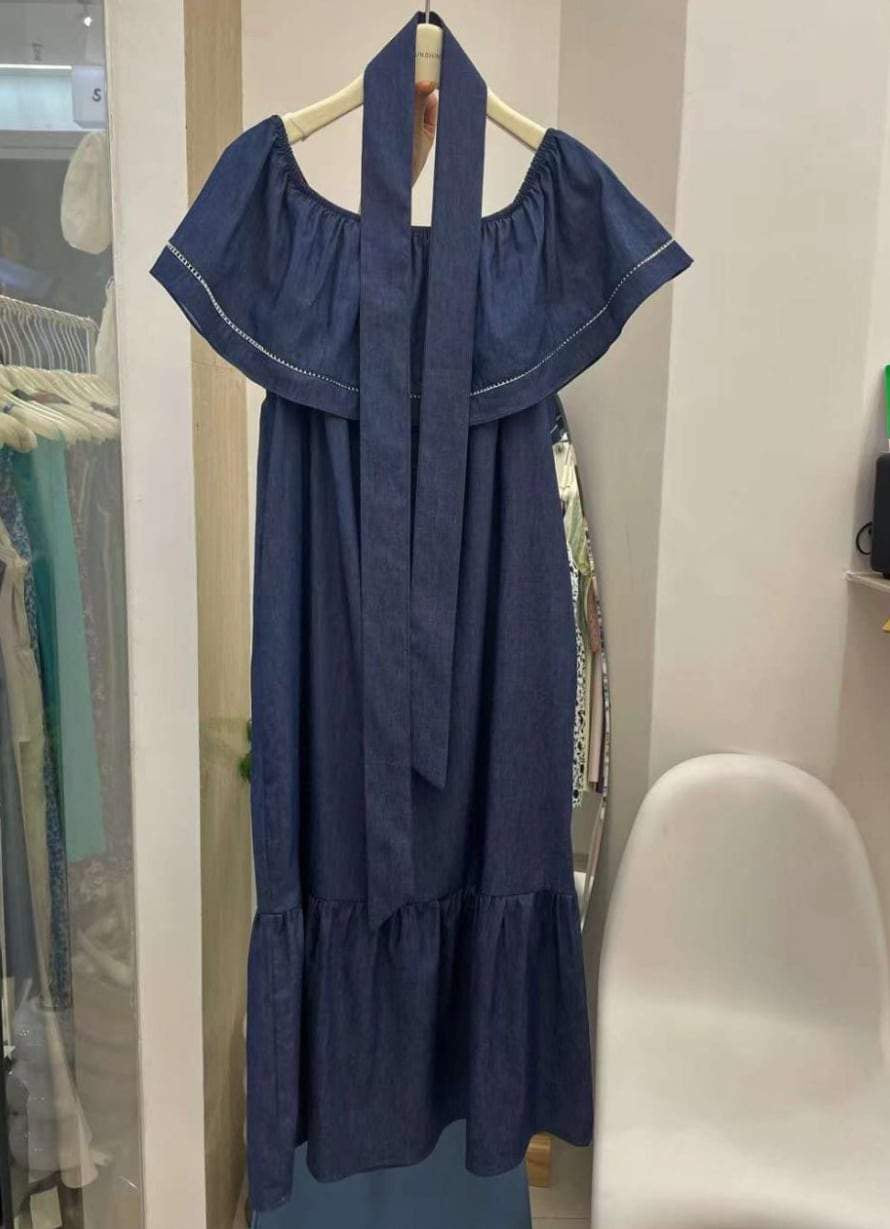 ＜インスタグラマー様ご愛用＞【大人気】オフショルダーデニムフレアロングワンピース - select store mirror me＜インスタグラマー様ご愛用＞【大人気】オフショルダーデニムフレアロングワンピースmirror meselect store mirror meフリーサイズ