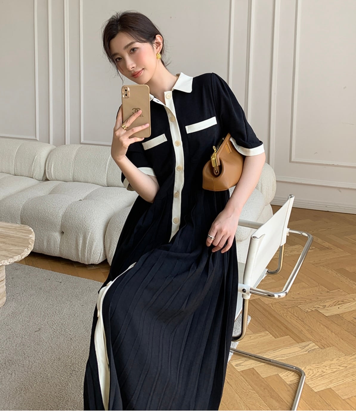 バイカラープリーツ切り替えシャツワンピース - select store mirror meバイカラープリーツ切り替えシャツワンピースmirror meselect store mirror meフリーサイズ