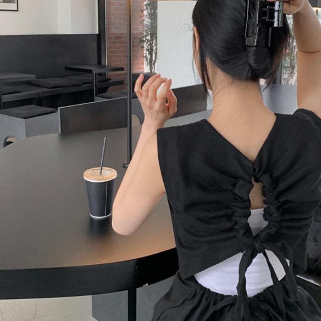 バックデザインギャザーカットリボンリネンワンピース - select store mirror meバックデザインギャザーカットリボンリネンワンピースmirror meselect store mirror meフリーサイズ