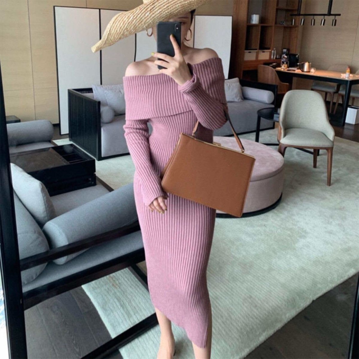 【動画あり】くすみピンクオフショルダーニットタイトワンピース - select store mirror me【動画あり】くすみピンクオフショルダーニットタイトワンピースmirror meselect store mirror meフリーサイズ