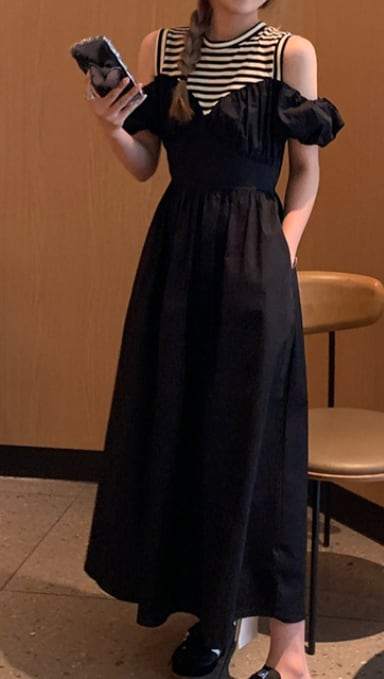 【大人気】【動画あり】デザイン切り替えボーダーオフショルダーワンピース - select store mirror me【大人気】【動画あり】デザイン切り替えボーダーオフショルダーワンピースmirror meselect store mirror meフリーサイズ