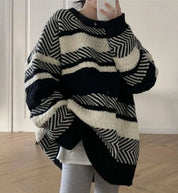 【動画あり】ボーダーミックスデザインルーズニット mirror me