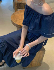 ＜インスタグラマー様ご愛用＞【大人気】オフショルダーデニムフレアロングワンピース - select store mirror me＜インスタグラマー様ご愛用＞【大人気】オフショルダーデニムフレアロングワンピースmirror meselect store mirror meフリーサイズ