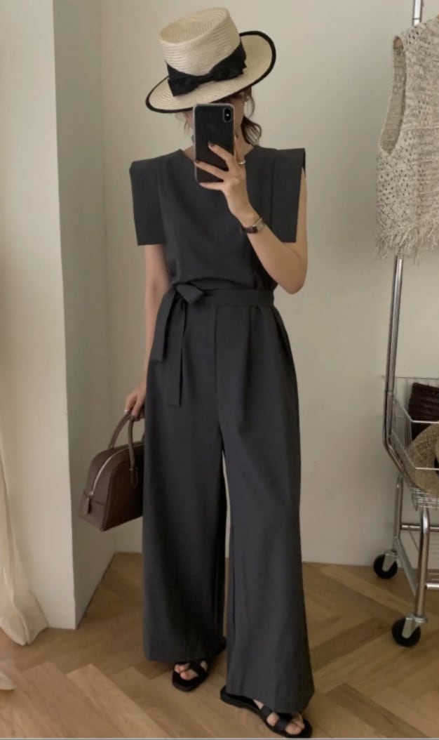 デザインショルダーウエストリボンロンパース - select store mirror meデザインショルダーウエストリボンロンパースmirror meselect store mirror meフリーサイズ