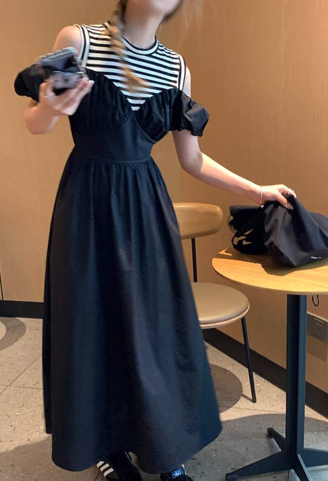 【大人気】【動画あり】デザイン切り替えボーダーオフショルダーワンピース - select store mirror me【大人気】【動画あり】デザイン切り替えボーダーオフショルダーワンピースmirror meselect store mirror meフリーサイズ