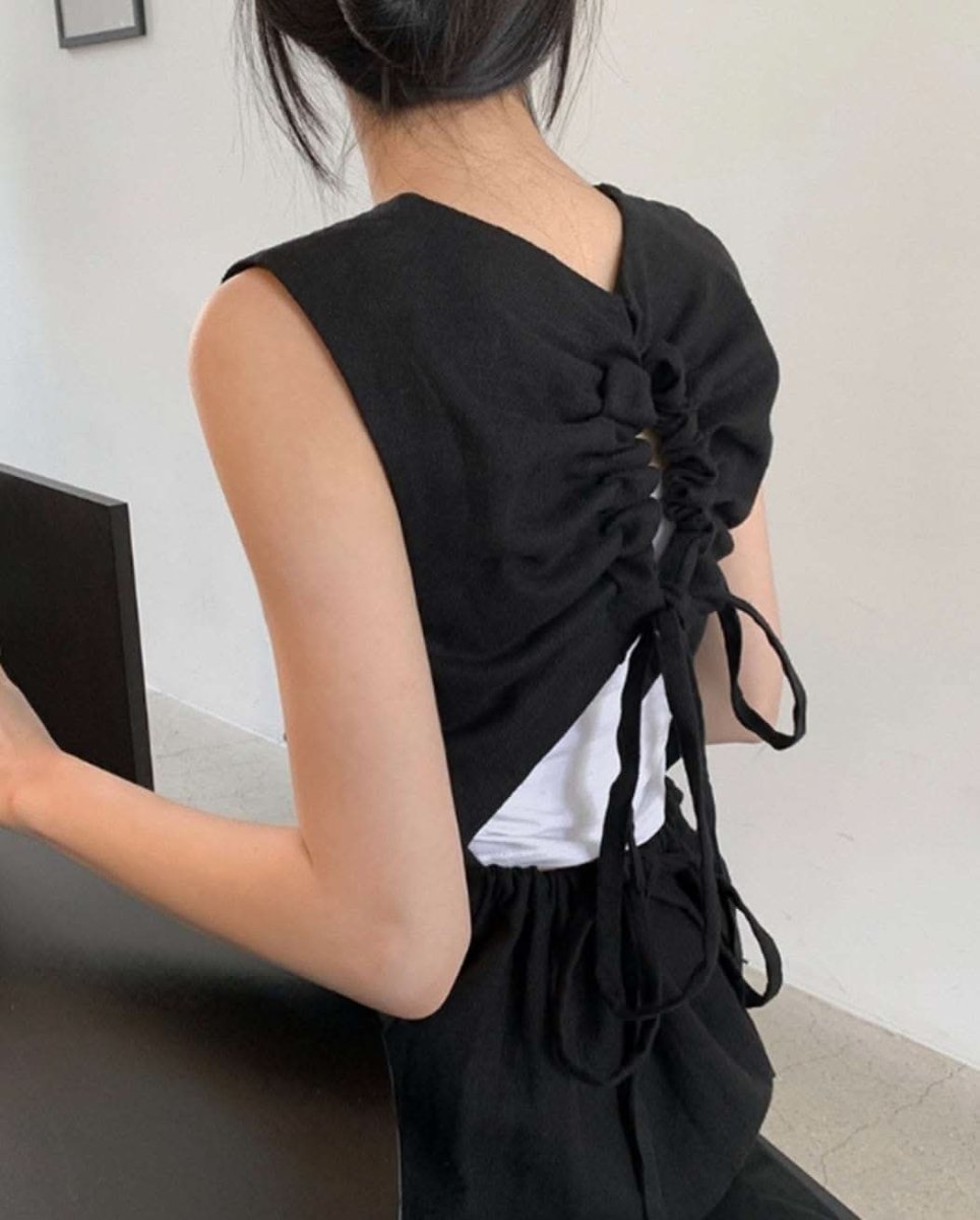 バックデザインギャザーカットリボンリネンワンピース - select store mirror meバックデザインギャザーカットリボンリネンワンピースmirror meselect store mirror meフリーサイズ