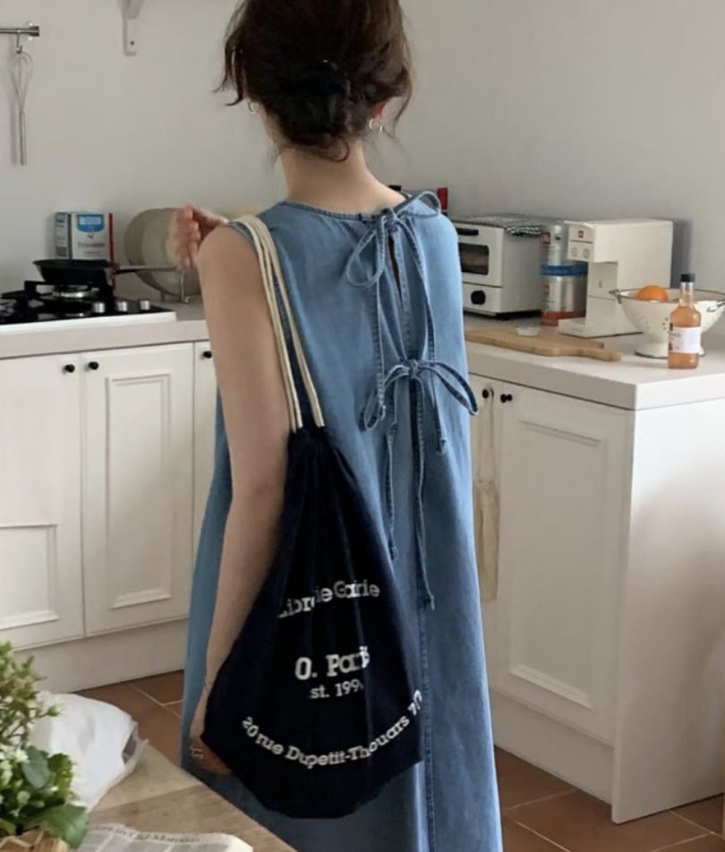 デニムダブルリボンサックロングワンピース - select store mirror meデニムダブルリボンサックロングワンピースmirror meselect store mirror meフリーサイズ
