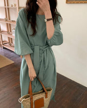エメラルドカラーパフスリーブラフワンピース - select store mirror meエメラルドカラーパフスリーブラフワンピースmirror meselect store mirror meフリーサイズ