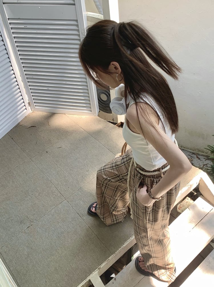 チェック柄ロープベルトシルエットパンツ - select store mirror meチェック柄ロープベルトシルエットパンツmirror meselect store mirror meフリーサイズ