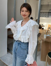 【動画あり】カッティングダブルフリルレースブラウス - select store mirror me【動画あり】カッティングダブルフリルレースブラウスmirror meselect store mirror meフリーサイズ