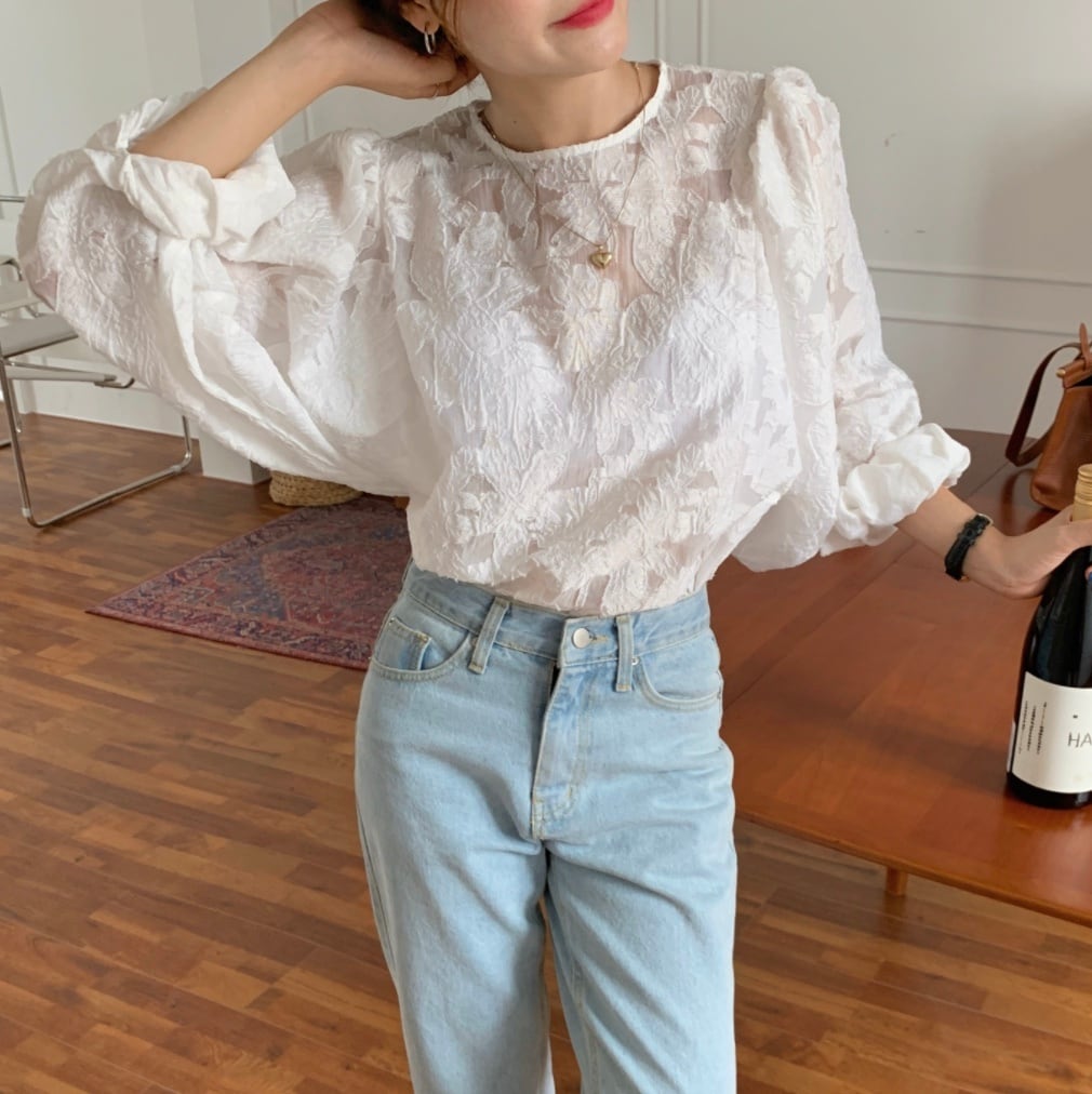 シースルーレースランタンスリーブブラウス - select store mirror meシースルーレースランタンスリーブブラウスmirror meselect store mirror meフリーサイズ