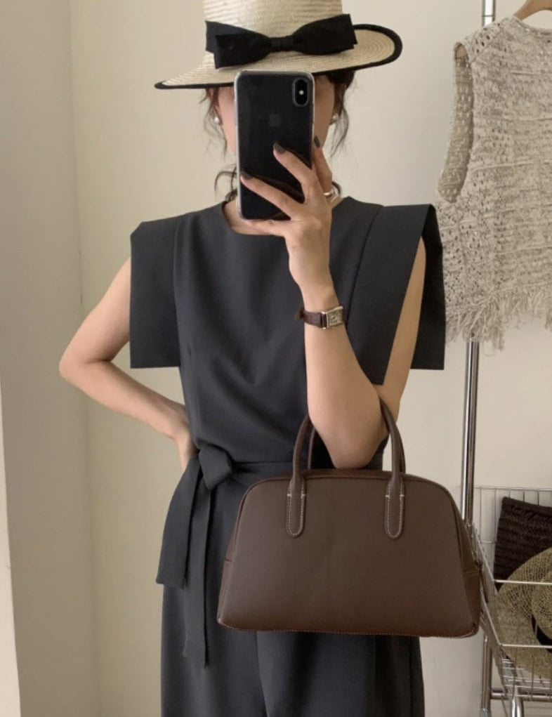 デザインショルダーウエストリボンロンパース - select store mirror meデザインショルダーウエストリボンロンパースmirror meselect store mirror meフリーサイズ