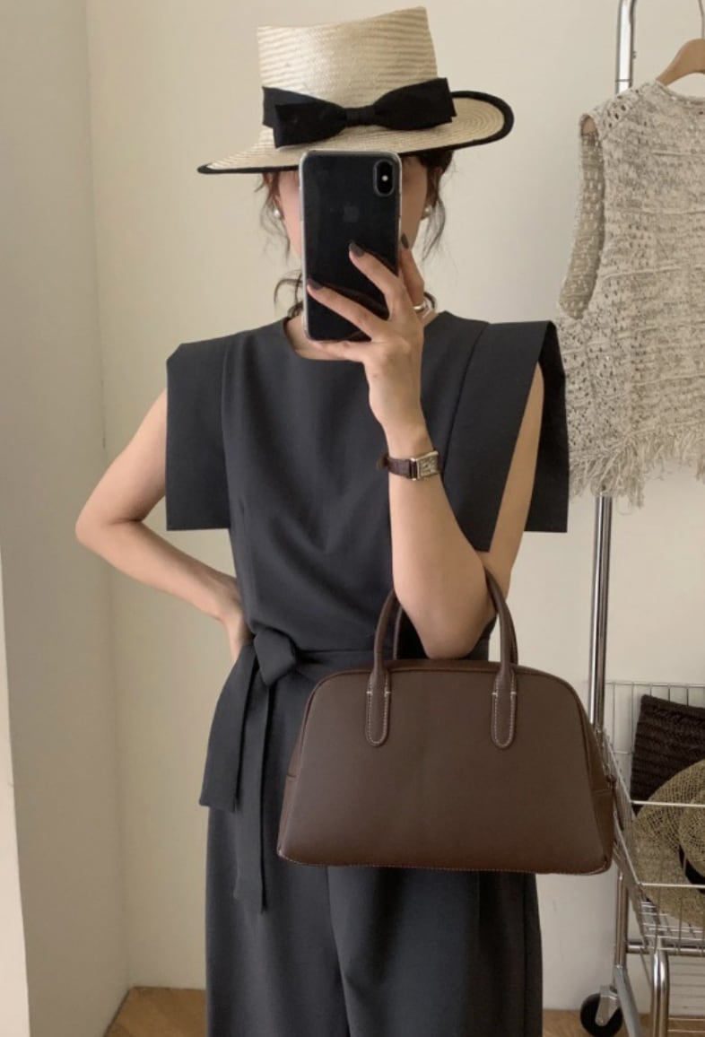 デザインショルダーウエストリボンロンパース - select store mirror meデザインショルダーウエストリボンロンパースmirror meselect store mirror meフリーサイズ
