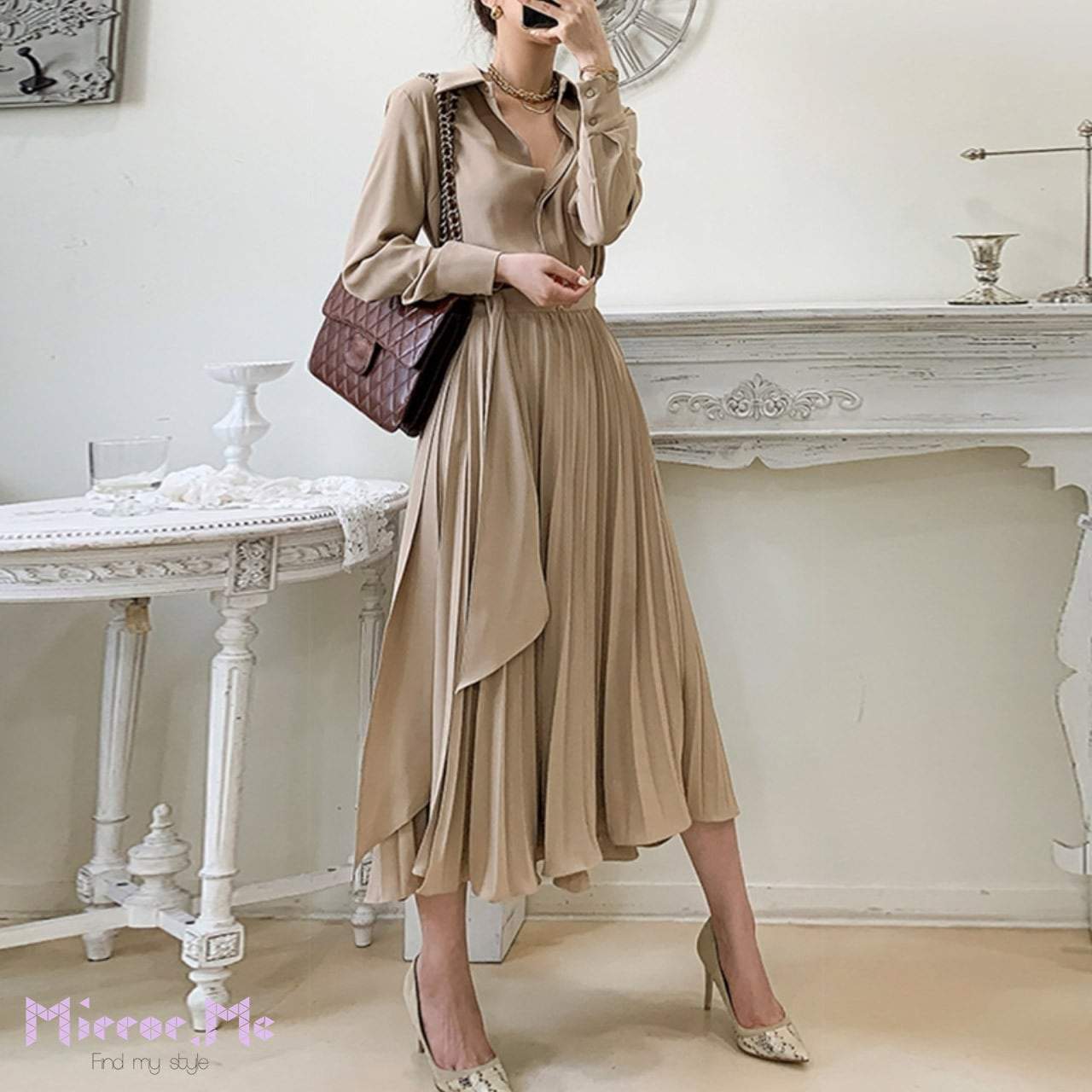 【動画あり】滑らかシャツ＆ロングウエストリボンプリーツセットアップ - select store mirror me【動画あり】滑らかシャツ＆ロングウエストリボンプリーツセットアップmirror meselect store mirror meフリーサイズ
