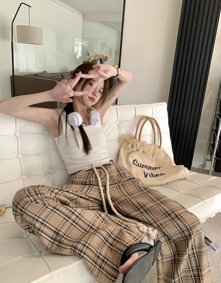 チェック柄ロープベルトシルエットパンツ - select store mirror meチェック柄ロープベルトシルエットパンツmirror meselect store mirror meフリーサイズ