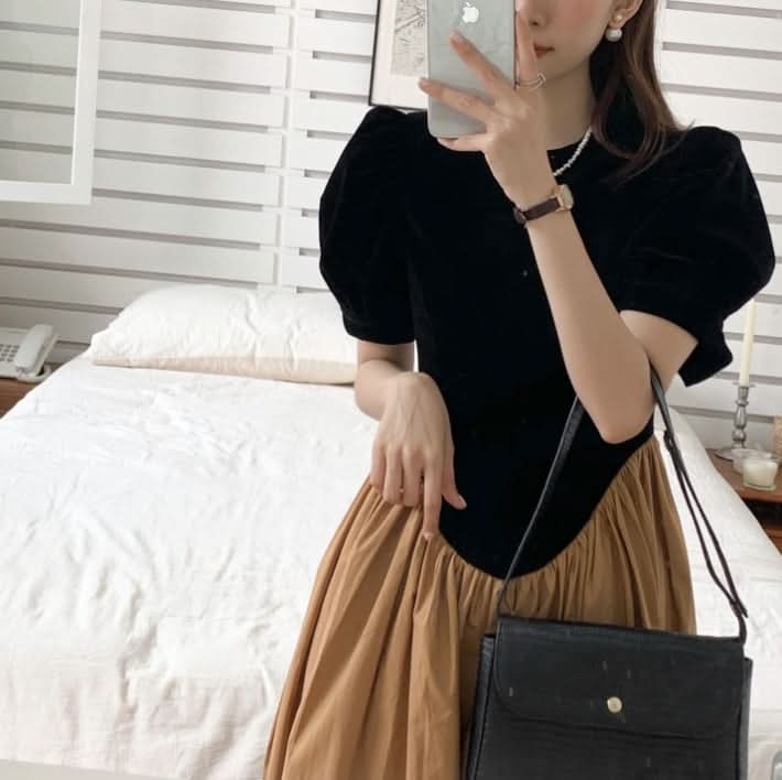 カラー切り替えプリーツワンピース - select store mirror meカラー切り替えプリーツワンピースmirror meselect store mirror meフリーサイズ