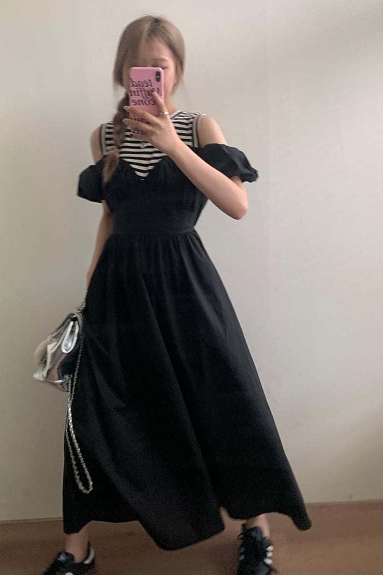 【大人気】【動画あり】デザイン切り替えボーダーオフショルダーワンピース - select store mirror me【大人気】【動画あり】デザイン切り替えボーダーオフショルダーワンピースmirror meselect store mirror meフリーサイズ