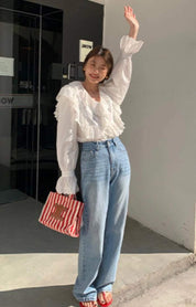 【動画あり】カッティングダブルフリルレースブラウス - select store mirror me【動画あり】カッティングダブルフリルレースブラウスmirror meselect store mirror meフリーサイズ