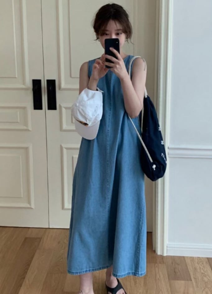 デニムダブルリボンサックロングワンピース - select store mirror meデニムダブルリボンサックロングワンピースmirror meselect store mirror meフリーサイズ