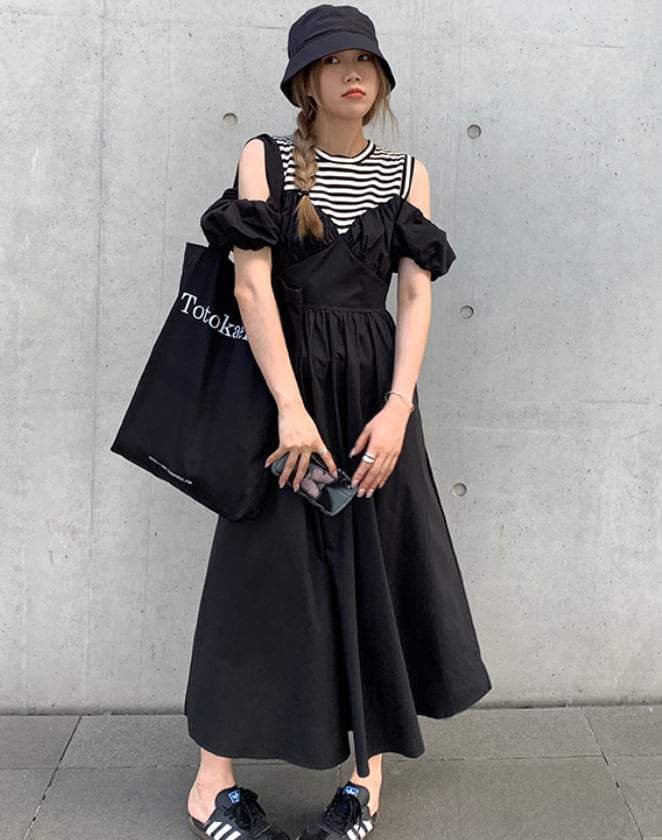 【大人気】【動画あり】デザイン切り替えボーダーオフショルダーワンピース - select store mirror me【大人気】【動画あり】デザイン切り替えボーダーオフショルダーワンピースmirror meselect store mirror meフリーサイズ