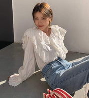 【動画あり】カッティングダブルフリルレースブラウス - select store mirror me【動画あり】カッティングダブルフリルレースブラウスmirror meselect store mirror meフリーサイズ